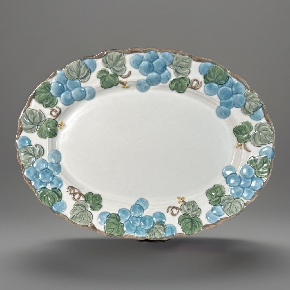 Metlox Poppy Trail California Provincial Blue Grapes Oval Serving Platter 12.5"